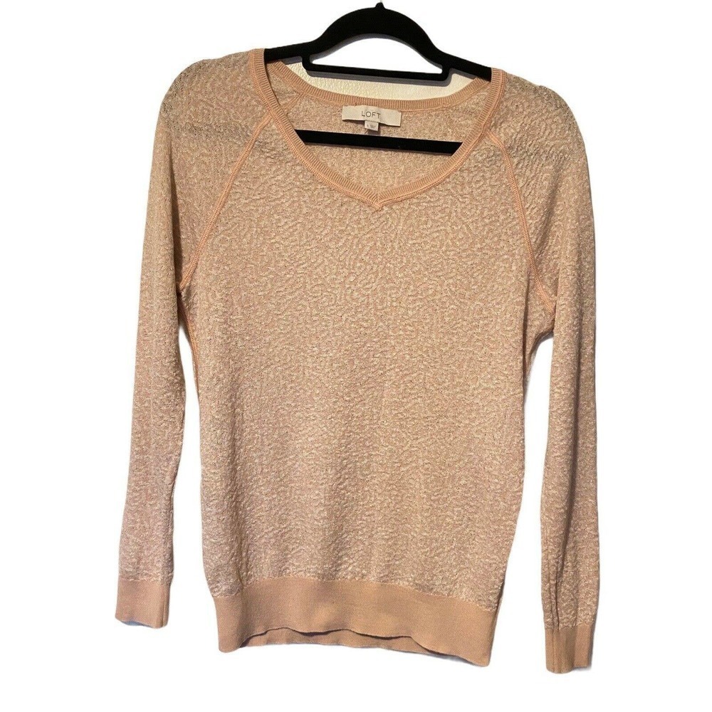 Loft Long Sleeves Size Small Top Knitted Shimmer Blush Sweater Light weight